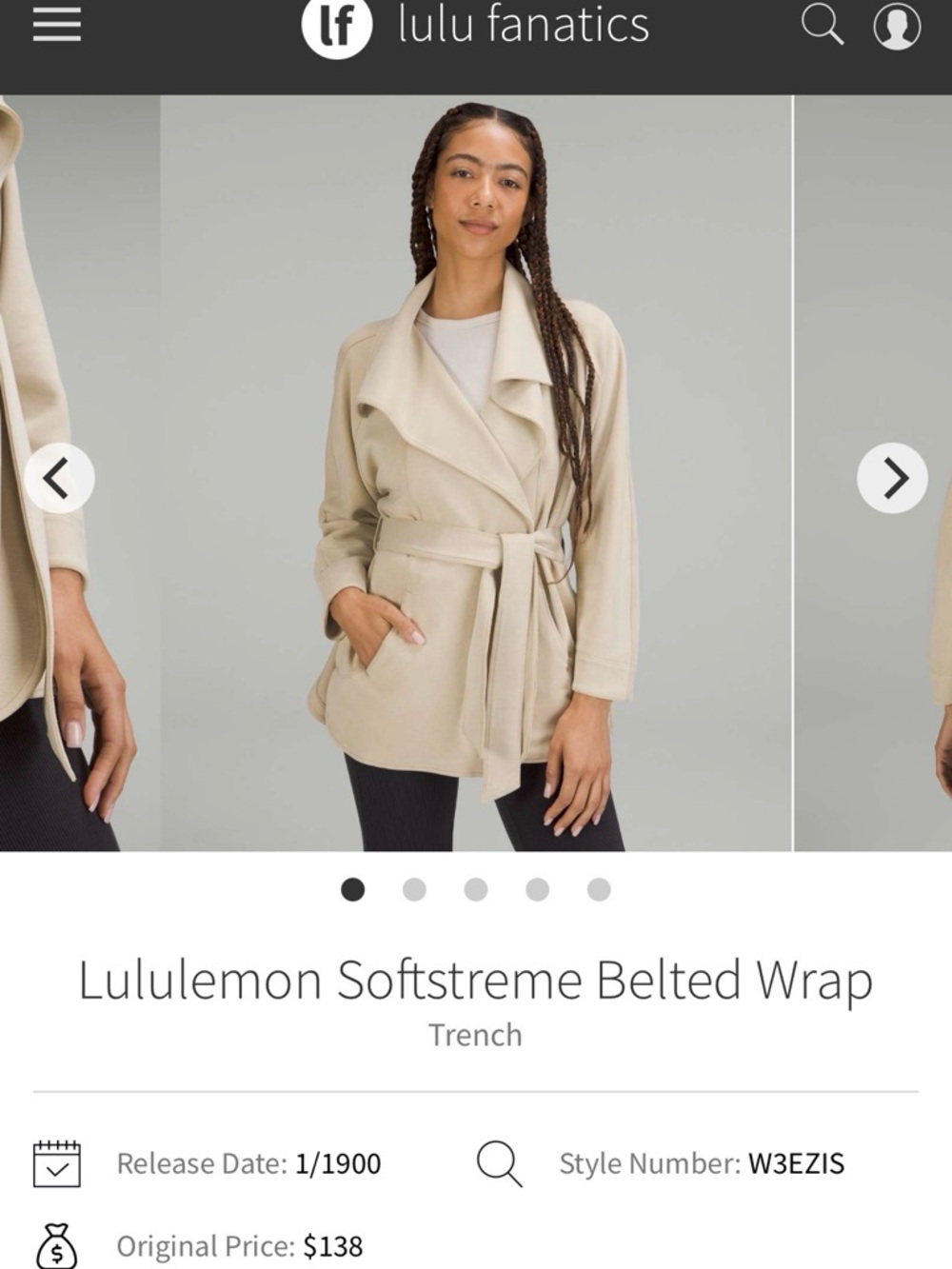 Lululemon Softstreme Belted Wrap, M/L Trench